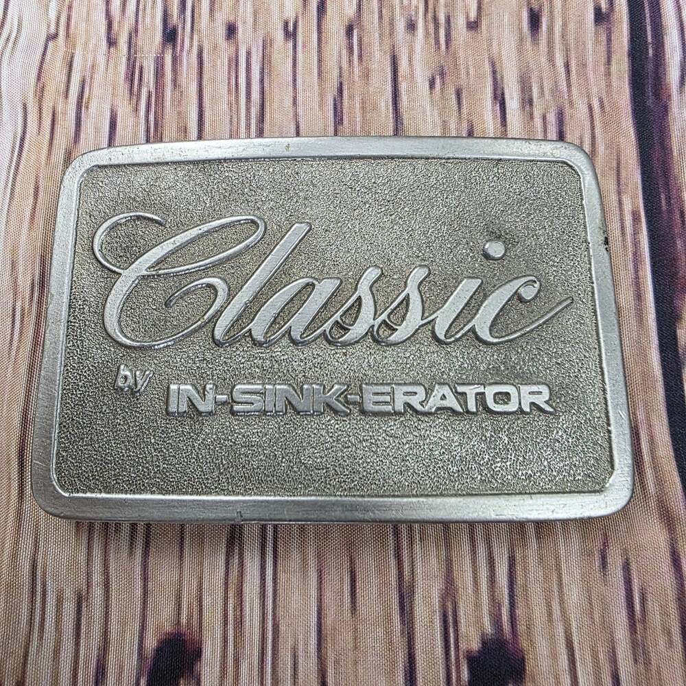 Vintage Classic In-Sink-Erator Belt Buckle SpecCast Rockford IL Metal Retro USA